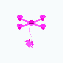 Drone quadcopter in Pink color with a gift Box Modern Flat illustration