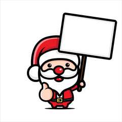 cute santa claus character holding a white board