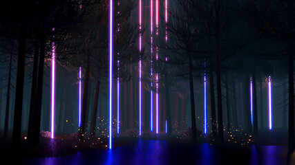 Forest landscape cyberpunk style 3d render, Fantasy universe and space cloud background © patpongstock