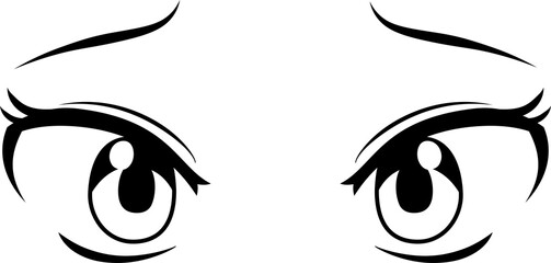 Monochrome Cute anime-style eyes with a sad expression