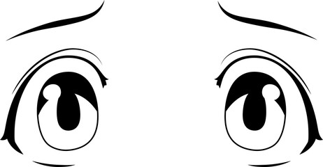 Monochrome Cute anime-style eyes with a sad expression