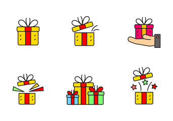 Set of simple gift box vector illustration isolated on white background. Linear color gift box icon collection 