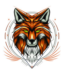 Fototapeta premium fox logo design. Illustration fox with ornament frame.