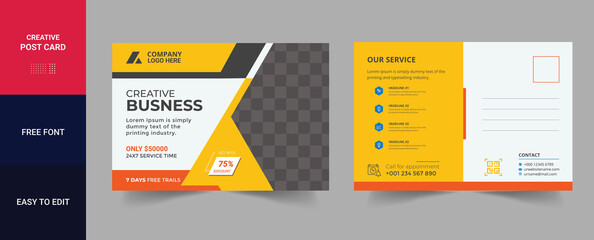 Print Ready Corporate Postcard Design Template, Post Card Layout with Abstract Elements