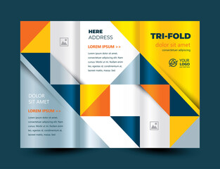 Tri-fold Triangles theme design template cover brochure. Cmyk profile color