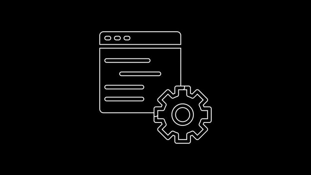 White line Computer api interface icon isolated on black background. Application programming interface API technology. Software integration. 4K Video motion graphic animation