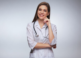 Smiling nurse in white uniform with stethoscope