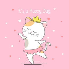Obraz na płótnie Canvas cute cat dancing with ballet costume and crown vector