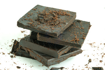 Dark chocolate on white background