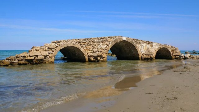 Old Venetian Bridge Argassi on Greek Beach