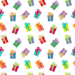 Gift boxes on a white background. Seamless fabric.