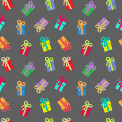 Gift boxes on a gray background. Seamless fabric.