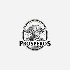 Bison Head With Tuxedo Vintage Hand Drawn Engraving Logo Design Illustration For Brewing Company