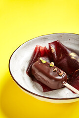 Chocolate mousse dessert close up