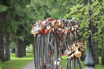 Padlocks left by lovers.