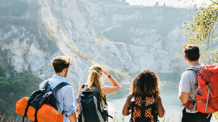 Friends with backpacks