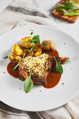Roasted Pork Loin and Potatoes with Demi-Glace