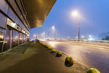 isolation mode in Moscow, Covid pandemic and night view of the empty terminal of the International...