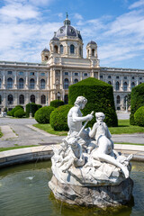 Fototapeta na wymiar The Natural History Museum with a small fountain in Vienna, Austria