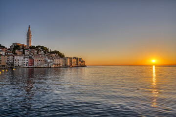 Fototapeta premium The beautiful old town of Rovinj in Croatia before sunset