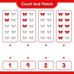 Count and match, count the number of Ribbons and match with right numbers. Educational children game, printable worksheet, vector illustration
