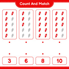 Count and match, count the number of Christmas Lights and match with right numbers. Educational children game, printable worksheet, vector illustration