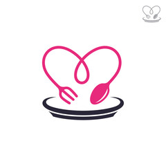 Love healthy food logo, simple minimalist line art logo style, black and pink color