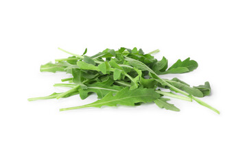 Heap of fresh arugula leaves isolated on white