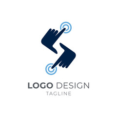 Digital Touch Screen Technology Logo, Simple Flat Style, Blue Color on White Background