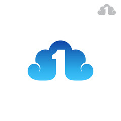 Cloud number 1 logo concept, simple flat gradient blue color logo style