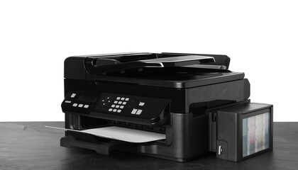 New modern multifunction printer on grey table