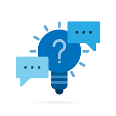 Light bulb and speech bubble icon. Abstract idea and thinking symbol. Blue symbol on white background. Vector.