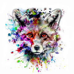 Fox's head illustration on  background with colorful creative elements 