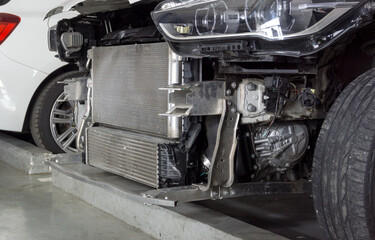 Image in the front of the car, when the bumper is removed, reveals a large radiator and intercooler...