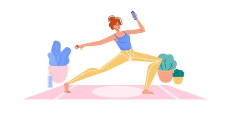 Cartoon flat character surfing internet indoor at home interior - web chat,social networking service,online education,messenger communication,freelance remote work concept