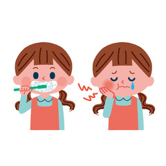 虫歯予防をしているイラスト、虫歯になっているイラスト