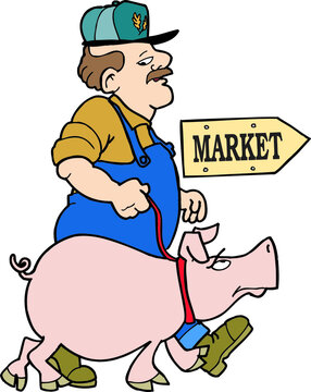 Man taking a pig to market