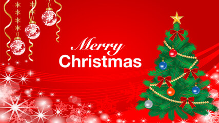 Fototapeta na wymiar Green Christmas tree and ornament background - Red, Included greeting words 
