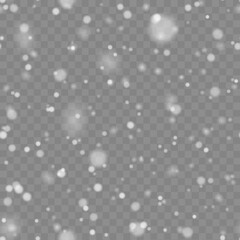 Xmas background with falling snowflakes on transparency. Vector.