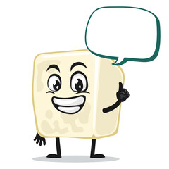 vector illustration of tofu mascot or character says with blank balloon speech