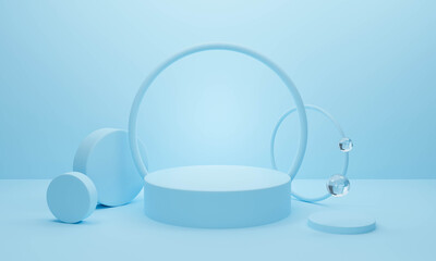 3d render of blue abstract background with podium