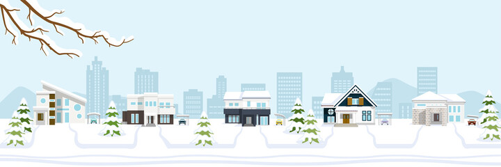 Naklejka premium Winter suburb townscape, banner ratio