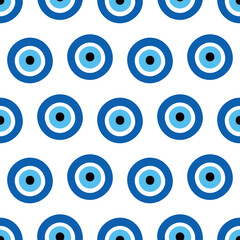 Nazar amulet. Evil eye sign, symbol, icon vector seamless pattern background. 