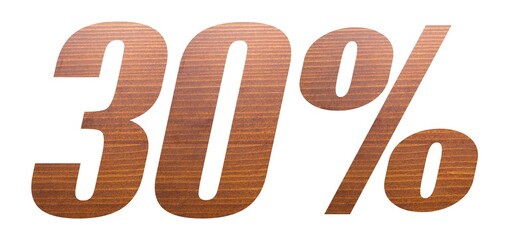 30 percent with brown wooden texture on white background.