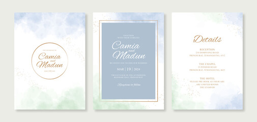 Fototapeta premium Elegant wedding invitation card template with hand painting watercolor splash