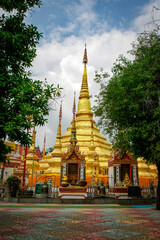 Naklejka premium Image of golden pagoda is located in the temple in bantak District. Buddhist temple in Thailand.