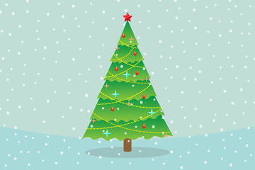 Christmas tree with snow falling. Merry Christmas and Happy new year 2021