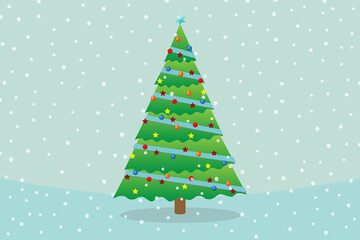 Christmas tree with snow falling. Merry Christmas and Happy new year 2021
