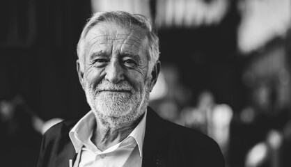 portrait of smiling senior man holding champagne glass at the birthday party.