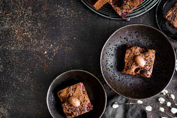 Freshly baked homemade chocolate brownies